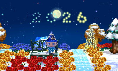 The 2026 fireworks in Animal Crossing: New Leaf.