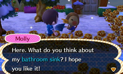 Molly: Here. What do you think about my bathroom sink? I hope you like it!