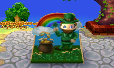 Using the Shamrock Day face-cutout standee to look like a leprechaun.
