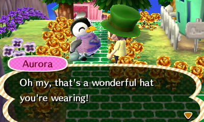Aurora: Oh my, that's a wonderful hat you're wearing!