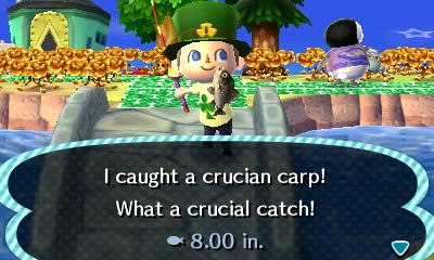 I caught a crucian carp! What a crucial catch! 8.00 in.
