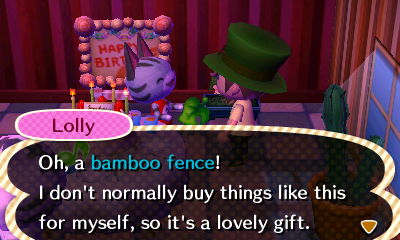 Lolly: Oh, a bamboo fence! I don't normally buy things like this for myself, so it's a lovely gift.