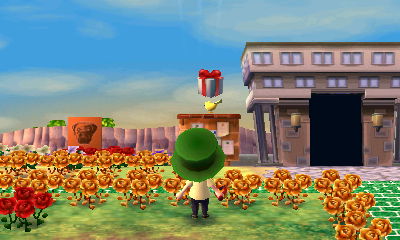 A balloon present falls to the ground.