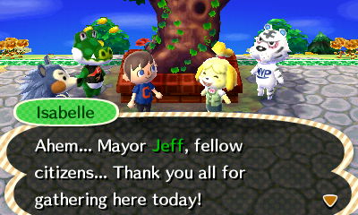 Isabelle: Ahem... Mayor Jeff, fellow citizens... Thank you all for gathering here today!