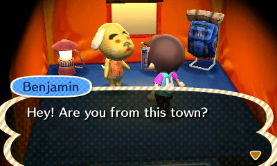Benjamin, at the campsite: Hey! Are you from this town?