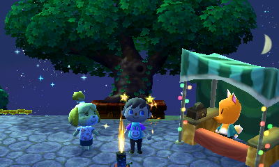 Jeff, Isabelle, and Crazy Redd watch the fountain firework do its thing.