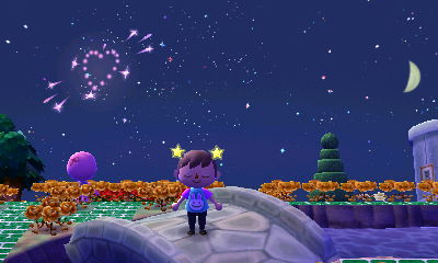 A heart-shaped firework goes off over Marina's head.