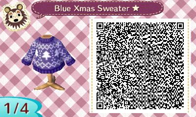 QR code for a blue Christmas sweater in Animal Crossing.