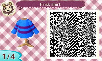 QR code for a Frisk shirt (from Undertale) in Animal Crossing.