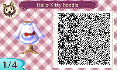 QR code for a Hello Kitty hoodie in Animal Crossing.