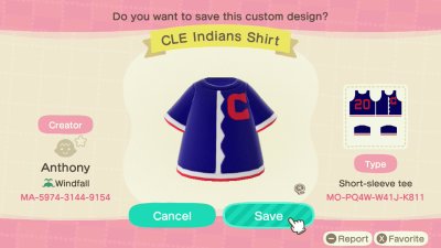 Cleveland Indians shirt design for Animal Crossing: New Horizons.