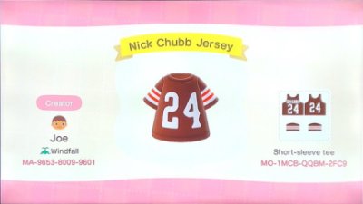 Nick Chubb jersey (Cleveland Browns) design for Animal Crossing: New Horizons.