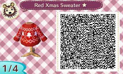 QR code for a red Christmas sweater in Animal Crossing.