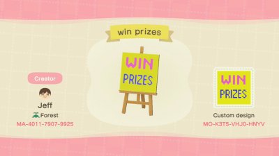 Win prizes design for a stall in Animal Crossing: New Horizons.