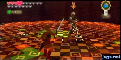 Fighting Ghirahim on floating platforms.