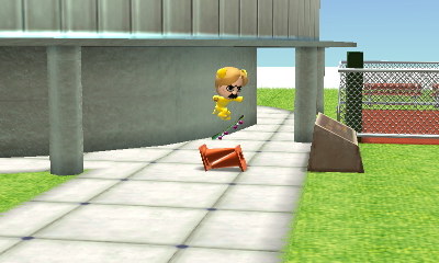 Gaston skateboarding near the observation tower.