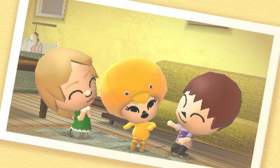 Baby Grace wearing a baby-chick suit while with her parents.
