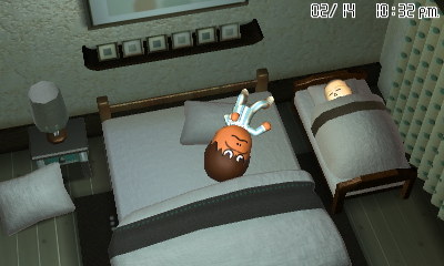 Julian sleeps, as his father Xavier is wide awake in bed.