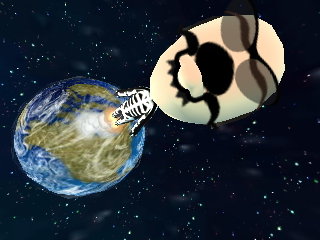Skull blasts off after eating his all-time favorite food in Tomodachi Life.