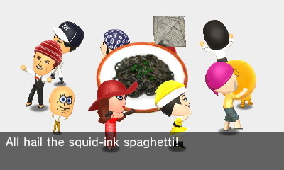 Everyone, dancing: All hail the squid-ink spaghetti!